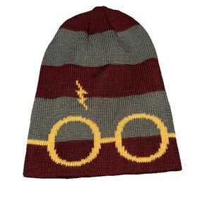 Harry Potter Beanie Adult ONE SIZE Maroon Grey Glasses NWOT